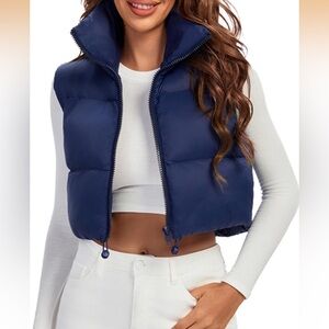 Cropped Navy Puffer Vest